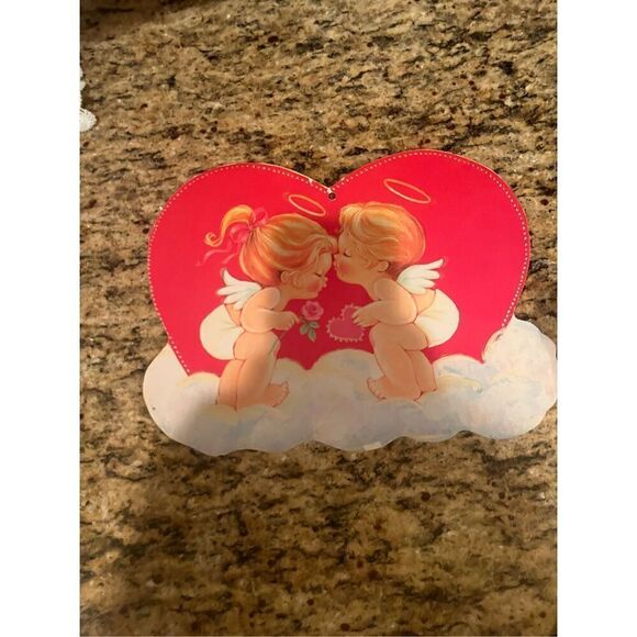Vintage Eureka Die Cut Valentine's Day Kissing Cupids Poster - Picture 1 of 1